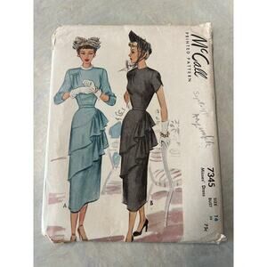 Vintage 1948 McCall Pattern #7345 Cocktail Dinner Dress Size 16